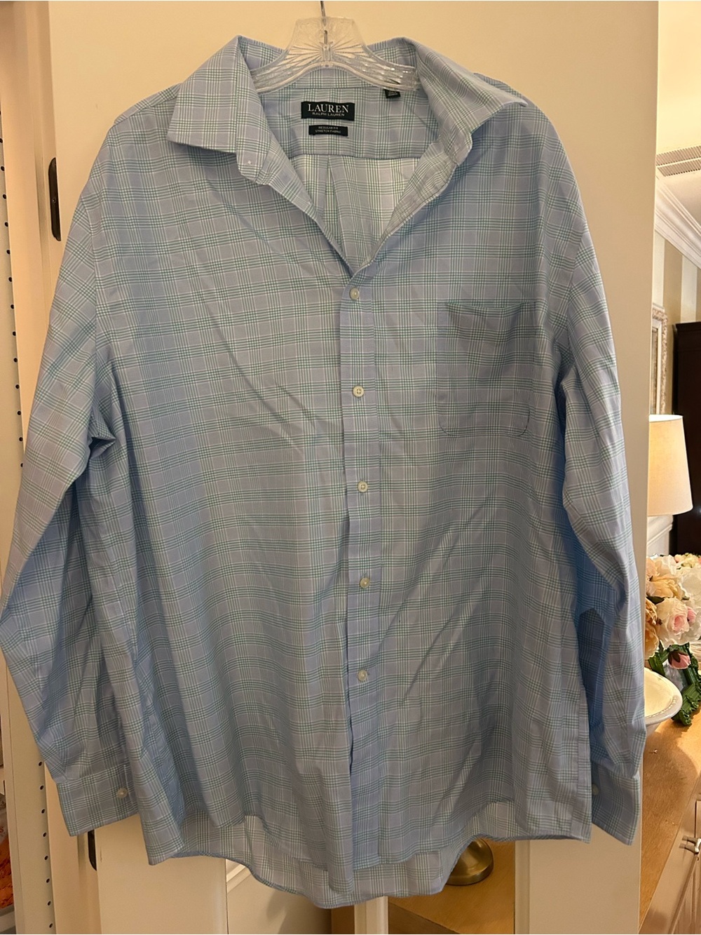 Ralph Lauren Light Blue Plaid Button-Up Dress Shirt